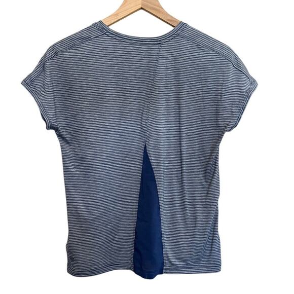 Athleta Girl XXL / 16 Stripe Blue Gray Back At It Tee Mesh Back - Picture 1 of 8